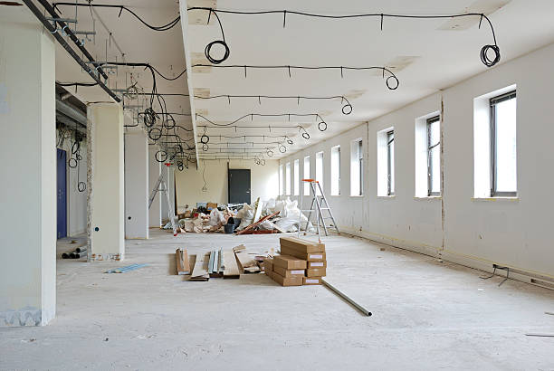 Commercial renovate site with wires and materials setup